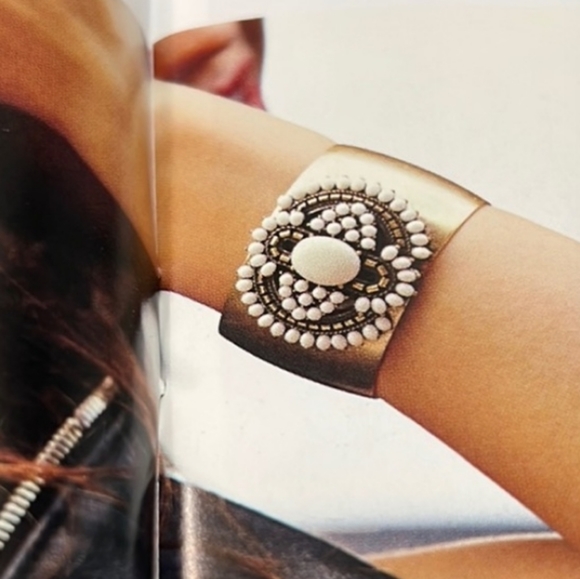 Stella & Dot Havana Statement Brass Cuff  Ivory Cabochons Medallio - Picture 6 of 10